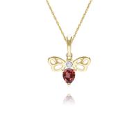 Pendentif Collier Abeille En Forme De Poire En Grenat Et Diamant En Or Jaune 9ct
