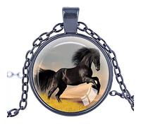 Pendentif Collier cabochon en Verre Cheval Noir et Blanc Rond Bijoux Pendentif dôme en Verre Vintage Horse Art cotillons