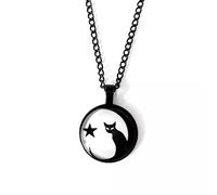 Pendentif Collier de Chat Noir avec Pleine Lune et étoile, Pendentif camée en Verre de sorcière Gothique, Cadeau d'amant de Chat, Bijoux d'halloween cotillons