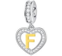 Pendentif collier initial charms lettre F, Letra f plaqué or 18K, perles cz pendentif alphabet coeur en argent sterling 925, pour bracelet d'amitié pandora, cadeaux pour père/famille/meilleurs amis