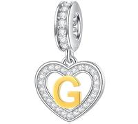 Pendentif collier initial charms lettre G, Letra g plaqué or 18K, perles cz pendentif alphabet coeur en argent sterling 925, pour bracelet de remise des diplômes pandora, cadeaux pour mere/maman/fils