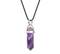 Pendentif, collier, personnalisable, colliers à pendentif pour femme, collier tendance avec pendentif hexagonal en améthyste naturelle, collier Reiki, chakra, chaîne en cuir délicat, bijou de