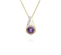 Pendentif Collier Rond en Améthyste et Diamant en Or Jaune 9 Carats