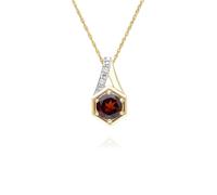 Pendentif Collier Rond En Grenat Et Diamant En Or Jaune 9 Carats