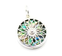 Pendentif coquillage argenté, motif « mandala soleil » coquillage d'ormeau, argent sterling, bijou symbole de force