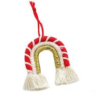 Pendentif couronne de bonhomme de neige de Noël fait à la main avec fil de coton et bois, petite décoration à suspendre pour les fêtes (F)