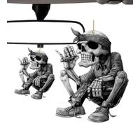 Pendentif crâne de voiture - 8 x 5,5 cm - Acrylique noir - Décoration de recul plat - Charme d'Halloween - Ornement - Accessoire design squelette effrayant - Décoration de festival Spooky