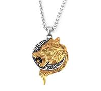 Pendentif croissant de lune pour homme - Tête de loup hurlante - Collier viking celtique pour homme