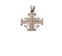 Pendentif croix de Jérusalem en argent sterling (925) fabriqué à la main en Terre Sainte. Gravé par une machine à découper au diamant. Argent sterling