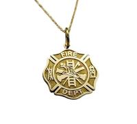 Pendentif Croix de Malte Pompier en Argent Sterling 925 | LK_NLC_00748 | Collier plaqué or avec insigne de pompier de 28 mm et chaîne de 45 cm (18 pouces)