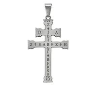 Pendentif croix de Saint-Zacharie, lettrage latin traditionnel, bijoux | Base sur une croix catholique historique, acier inoxydable, ne ternit pas, double face, 3 x 5 cm, pendentif uniquement