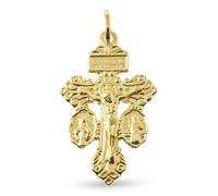 Pendentif Croix du Pardon, argent sterling 925 plaqué or, 32 mm. JÉSUS DE NAZARETH, ROI DES JUIFS
