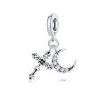 Pendentif croix et croissant de lune, accessoire de bracelet à breloques en argent sterling 925, compatible avec le collier bracelet pandora