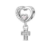 Pendentif croix et cœur d'amour, accessoire de bracelet à breloques en argent sterling 925, compatible avec le bracelet de 3 mm à 4,5 mm