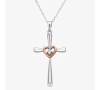 Pendentif croix et cœur en or bicolore 9 carats et diamants 0,01 ct TH0121843
