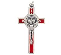 Pendentif Crucifix de Saint Benoît | Comprend un étui et une carte d'information | Saint patron des étudiants et de l'Europe | Excellent cadeau catholique pour première communion et confirmation
