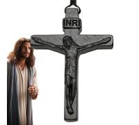 Pendentif crucifix en bois pour homme - Pendentif en forme de goutte à breloque rétro, longueur réglable - Sculpté à la main - Accessoire religieux pour homme pour femmes et filles - Collier en bois