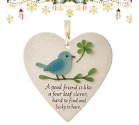 Pendentif Cœur de l'Amitié - Décoration de Noël en Cœur d'Acrylique - Cadeau à Exposer Design Trèfle et Oiseau Bleu pour Amies Filles Ados Femmes