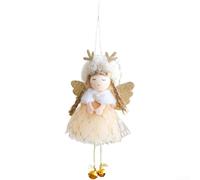Pendentif d'ange avec ailes, bois et jupe en tulle, conçu pour la décoration du sapin de Noël, matériau plastique léger (doré)