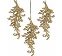 Pendentif d'arbre Paillettes Plumes décoratives dorées à suspendre 16cm 6pcs Décoration de Noël Décoration d'arbre de Noël Couronne de porte Set de décoration