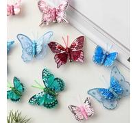 Pendentif de décoration de Noël en forme de papillon, ensemble de papillons artificiels avec clips, cadeau parfait (rouge)