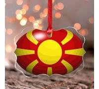Pendentif de fenêtre Macédoine - Drapeau international - Décoration ronde - Souvenir - Boule de Noël en acrylique - Fait à la main - Cadeau pour les mères, les pères et les amoureux