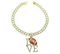 Pendentif de football de rugby pour hommes Amour Rugby Collier cubain Or Hip Hop Football Amateurs Collier Roches scintillantes Bijoux de sport pour hommes