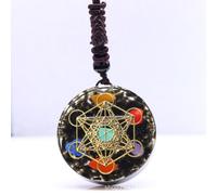 Pendentif De Guérison En Pierre Naturelle,Amulette De Protection Divine,De Grenat,Cube De Metatron,Énergie,Cristal,Méditation,Orgonite,7 Chakras - Type Obsidian