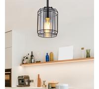 Pendentif de Lampe Suspendue Cage Vintage Plafonnier Verre Fumée Mat H 120 CM