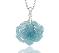 Pendentif De Lotus Bleu De Jade Naturel, Collier De Jade Incrusté en Argent S925 pour Les Femmes, avec Certificat Joint with Necklace