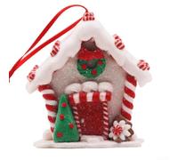 Pendentif de maison de Noël, décoration de Noël, pendentif de maison de Noël en argile pour couronnes, guirlandes, vitrines de fenêtre, taille 8 x 8 x 8 cm (E)