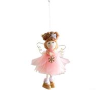 Pendentif de Noël à suspendre avec ange fille et flocons de neige - Matériau léger en maille - Convient pour une présentation saisonnière (rose)