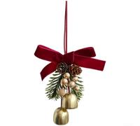 Pendentif de Noël à suspendre avec clochette, nœud, pomme de pin et baies pour arbre et voiture, avec différentes longueurs de cordes et éléments de design saisonnier (style A)