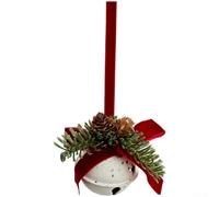 Pendentif de Noël à suspendre pour sapin et voiture avec clochette, nœud, pomme de pin et baies, fabriqué à partir de bois et de plastique pour décoration naturelle de style hiver (modèle F)