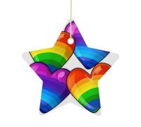 Pendentif de Noël arc-en-ciel en forme de cœur et étoile en forme d'étoile à suspendre en céramique pour sapin de Noël, hiver, Nouvel An, fête de mariage, décoration d'intérieur