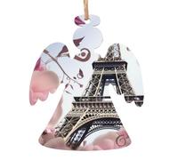 Pendentif de Noël en bois avec tour Eiffel de Paris, design élégant et mignon, une feuille d'aluminium pour l'atmosphère festive