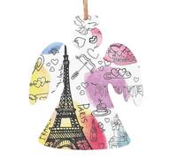 Pendentif de Noël en bois Tour Eiffel de Paris - Design élégant et mignon - Une feuille d'aluminium pour l'atmosphère festive