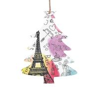 Pendentif de Noël en bois Tour Eiffel de Paris - Design élégant et mignon - Une feuille d'aluminium pour l'atmosphère festive