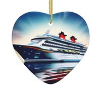 Pendentif de Noël en céramique en forme de cœur à suspendre avec impression de navires de croisière pour sapin de Noël, supermarché, maison