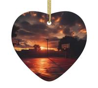 Pendentif de Noël en céramique en forme de cœur à suspendre sur le terrain de basket au coucher du soleil - Décoration de Noël pour sapin de Noël, supermarché, maison