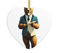 Pendentif de Noël en céramique en forme de cœur à suspendre WHJDPP Art peintre ours décoration de Noël pour sapin de Noël, supermarché, maison