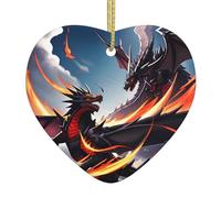 Pendentif de Noël en céramique en forme de cœur à suspendre WHJSHOP Double dragon Bataille Décoration de Noël pour sapin de Noël, supermarché, maison