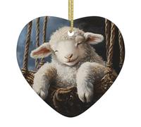 Pendentif de Noël en céramique en forme de cœur à suspendre WHJSHOP l'agneau endormi dans le berceau Décoration de Noël pour sapin de Noël, supermarché, maison