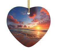 Pendentif de Noël en céramique en forme de cœur à suspendre WHJSHOP plage coucher de soleil Panorama Décoration de Noël pour sapin de Noël, supermarché, maison
