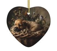 Pendentif de Noël en céramique en forme de cœur à suspendre WHJSSF Chiot dans un berceau Décoration de Noël pour sapin de Noël Supermarché Maison