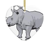 Pendentif de Noël en céramique en forme de cœur AEKGOHP Motif rhinocéros Décoration d'arbre de Noël pour cheminée centre commercial fête de vacances