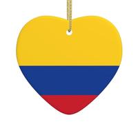 Pendentif de Noël en céramique en forme de cœur avec drapeau YYHHAOFA de la Colombie imprimé lisse et lumineux pour sapin de Noël, décoration de maison et de supermarché