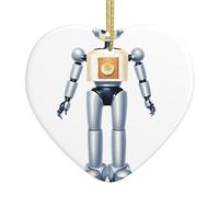 Pendentif de Noël en céramique en forme de cœur avec robot imprimé lisse et lumineux pour sapin de Noël, décoration de maison et supermarché