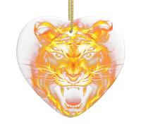Pendentif de Noël en céramique en forme de cœur WHJSHOP Tigre Flammes féroces Décoration d'arbre de Noël pour cheminée, centre commercial, fête de vacances