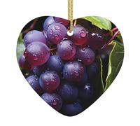 Pendentif de Noël en céramique en forme de cœur WHJSSF avec impression de raisins frais lisse et lumineux pour sapin de Noël, décoration de maison et de supermarché